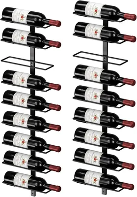 Image de Étagère murale pour bouteilles de vin - Rangement mural pour 18 bouteilles - Support en bois pour bouteilles de vin, idéal pour la cuisine, la salle à manger ou le bar