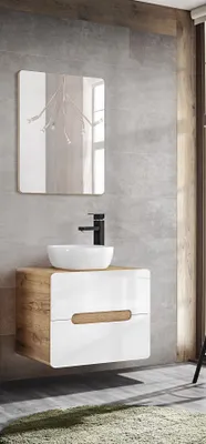 Produktbild von Badmöbel Set 2-tlg Badezimmerset FERMO Weiss HGL 80cm ohne Waschtisch