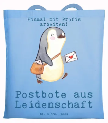 Produktbild von Mr. & Mrs. Panda Tote Bag Postbote Leidenschaft - Sky Blue - Geschenk, Tragetasche, Briefträger, Briefzusteller, Schultasche, Büchertasche, Shopping Tasche, Beutel