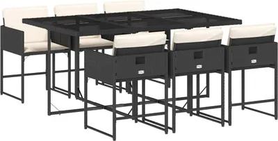 Obrázek produktu pro vidaXL 7dílný zahradní jídelní set s polštáři Black Poly Rattan