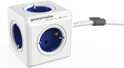 Productafbeelding van Allocacoc PowerCube Extended Blue EU - Set van 5 - Stopcontact en verdeler - 230V Schuko - Wit blauw