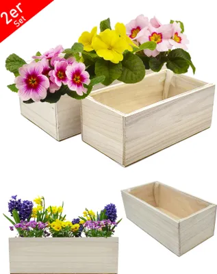 Produktbild von 2er Set Pflanzkästen Holz Blumenkasten Balkonkasten Blumenkübel Pflanzkasten rechteckig Natur
