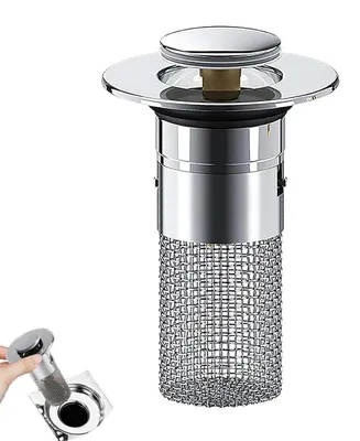 Image de Crépine de siphon en acier inoxydable avec bouchon, pour lavabo et cuisine, couleur argent