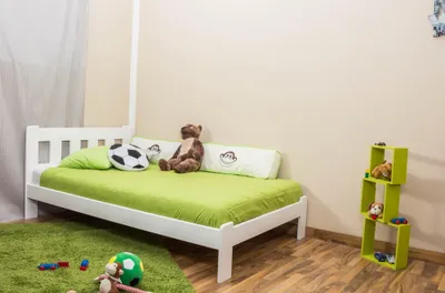Produktbild von Bettrahmen für Kinder / Kinderbett 120 x 200 cm | Massivholz: Kiefer | Weiß Lackiert | inkl. Rollrost