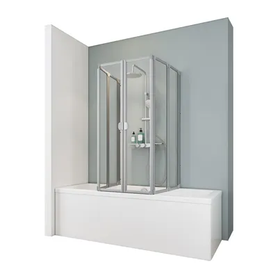 6-teiliger Badewannenaufsatz mit klarem Glas und alufarbigem Profil auf Badewanne