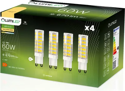 Produktbild von LUMILED LED žiarovky G9 Sada 4 LED diód 7W = 60W 3000K Teplá biela 670lm 360° 230V žiadne blikanie SMD malé LED žiarovky