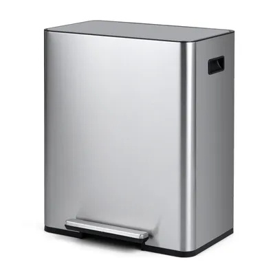Produktbild von COSTWAY Mülleimer Küche, 60L Mülltrennsystem 2 Fächer, Tretmülleimer aus Edelstahl mit Pedal & Softclose Deckel, Abfalleimer, Treteimer Silber