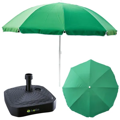 Produktbild von Komplett-Set Sonnenschirm + Sonnenschirmständer für den Garten Material Polyester/Stahl/Polypropylen Farbe Grün Groß D 240cm H 230cm Quadrat Ständer Farbe anthrazit touristisch leicht bremsfunktion Moder