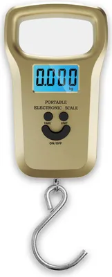 Produktbild von Digitale Kofferwaage Gepäckwaage max. 50kg mit LCD Display und blauer Hintergrundbeleuchtung extra großer Haken Hängewaage Gold
