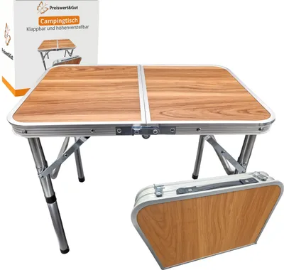 Produktbild von Campingtisch faltbar Höhenverstellbar 26/50/62 cm  Camping Tisch klappbar kleines Packmaß 40×30×8 cm mit Netz 60×40 cm ausgeklappt Aluminium MDF 30 kg Traglast 2,5 kg Eigengewicht