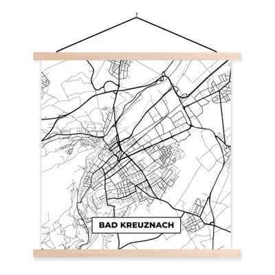 Produktbild von MuchoWow® Textilposter Karte - Bad Kreuznach - Stadtplan 40x40 cm mit holzfarbenen Rahmen - Posterleiste