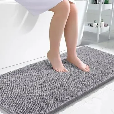 Obrázek produktu pro Koupelnový koberec, měkká mikrovlákna, moderní design, šedá, 61 x 120 cm