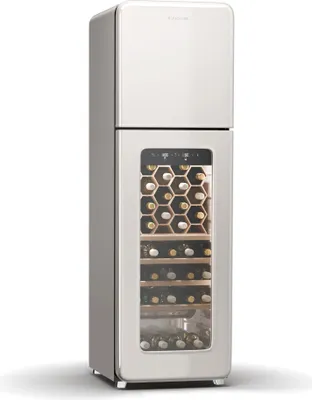 Produktbild von Klarstein Shirley Weinkühlschrank Mit Gefrierfach - 63 Flaschen, Zwei Zonen, –10 bis 18 °C, LED, Freistehend, Retro-Design, Hybrid-Regale, Schwarz