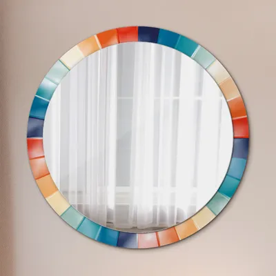 Produktbild von Ø100cm Spiegel - Glasrahmen mit Aufdruck - Wandspiegel Schlafzimmer - Radial konzentrisch Streifen