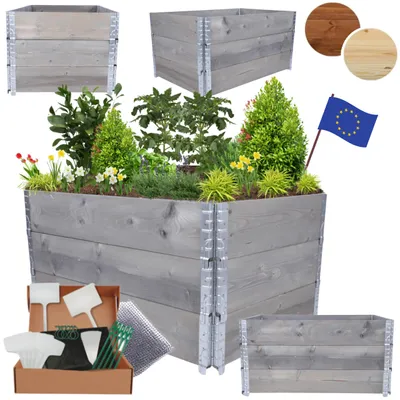 Produktbild von MODO24 Hochbeet Holz, Pflanzrahmen, Kräuterbeet, Gemüsebeet, Massivholz Kiefer, Garten, 60x120x80 cm, Grau, ZP10