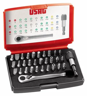 Produktbild von USAG U06920042 Umschaltknarre Schraubendreher-Einsatz, 1/4 Zoll, 32-teilig