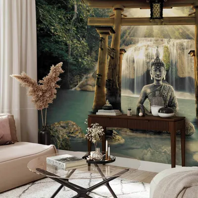 Produktbild von Selbstklebende Folie Fototapete - Buddha Smile 196x140 cm Orient p-A-0033-a-b