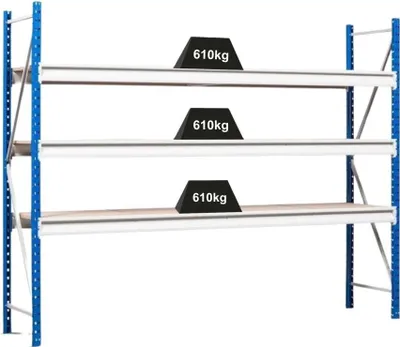 Produktbild von Weitspannregal MAXIMUS Pro | Grundregal | HxBxT 200x225x120cm | 4 Ebenen | Spanplatten-Fachboden | Fachlast 610kg | Lichtblau/Lichtgrau