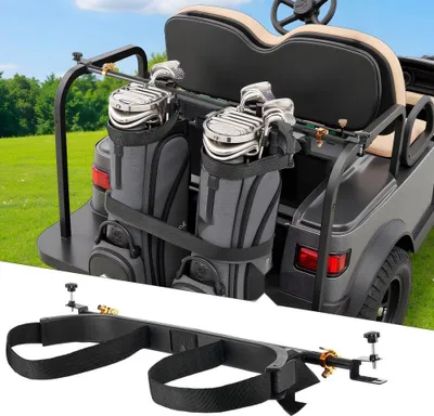 Produktbild von Golftaschenhalter Halterung - Verstellbare Taschenstange für 2+2-Wagen - Robuster Golfwagen Taschenhalter für Golfausrüstung