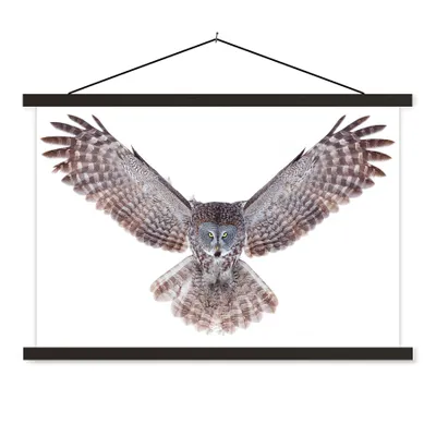 Produktbild von MuchoWow® Textilposter Fliegende Eule 90x60 cm mit schwarzem Rahmen - Aufhängungssatz