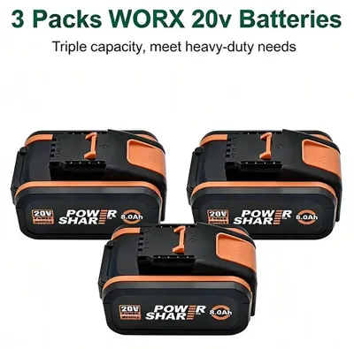 Immagine prodotto di Batteria da 8000mAh, 20V - Batteria di ricambio per utensili a batteria - Litio-Ioni - 8,0Ah - Compatibile con WA3553/WA3551/WA3572 WX390 WX176 WX178 WU268 - Confezione da 3