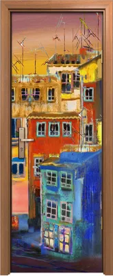 Produktbild von Türposter 70x200 cm Türaufkleber Türtapete Türfolie Klebefolie Malerei Stadt Häuser Straße