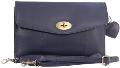 Image de Sac à bandoulière en cuir - Pochette - Bandoulière amovible et réglable - Bleu marine - Petit sac à bandoulière