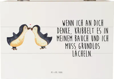Produktbild von Mr. & Mrs. Panda Erinnerungsbox Pinguine Kuss 22 x 15 cm - Weiß - Geschenk, für Partner, Valentinstag, Schatulle, Truhe, Freund, Freundin, Holzbox mit Deckel, Schatzkiste