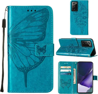 Produktbild von Galaxy Note 20 Ultra 4G Hülle, Schmetterling Prägung Flip Leder Kartenfächer Schutzhülle Ledertasche mit Ständer für Samsung Galaxy Note 20 Ultra 4G / 5G Blau