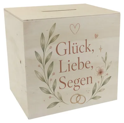 Produktbild von Spardose Holz Glück - Holzspardose mit Hochzeitsspruch Mit Spruch: Glück Liebe