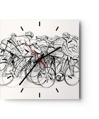 Produktbild von Wanduhr - Quadrat - Glasuhr - Fahrrad Rennen Rad - 40x40cm - Schleichendes Uhrwerk - Lautlos - zum Aufhängen bereit - Dekoration Modern - Wanddekoration aus Glas - C3AC40x40-4122