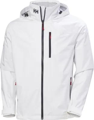 A white Helly Hansen jacket is shown against a white background.
