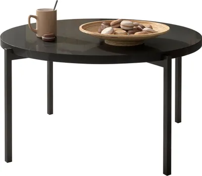 Produktbild von MIRJAN24 Couchtisch Sigma A02, Metallfüße schwarz 20 mm, Durchmesser: 80 cm, Wohnzimmertisch (Farbe: Schwarz + Schwarz Hochglanz)