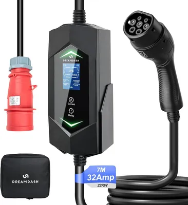 Obrázek produktu pro Mobilní nabíjecí stanice 22 kW, třífázová, typ 2, kabel 7 metrů, nastavitelná od 6 do 32A, stupeň krytí IP65 (odolná vůči povětrnostním vlivům)