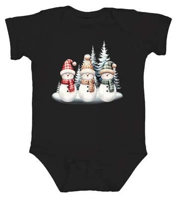 Productafbeelding van Sneeuwmannen - Kerstmis, kerstcadeau, unisex babyromper, zwart, maat 6/12