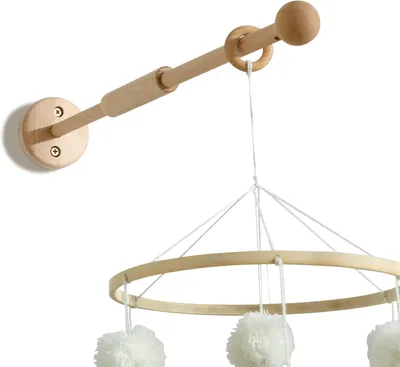 Imagen del producto de Soporte de madera para móviles para bebés, montaje en pared, madera natural, ideal para decorar habitaciones de bebés