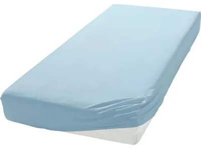 Imagen del producto de Sábana ajustable de punto, color azul claro, marca Dreamee. Dimensiones: 160x200 cm