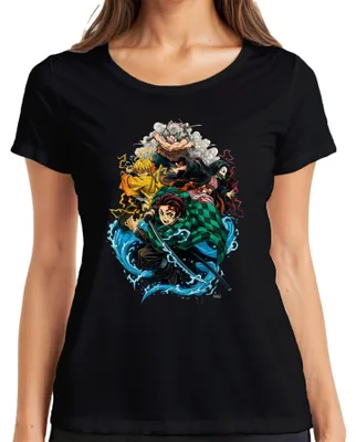 Produktbild von Demon Slayer Kimetsu no Yaiba Tanjiro Nezuko Zenitsu Fan Geschenk Damen T-Shirt, Schwarz, M