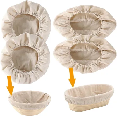 Produktbild von Leineneinsatz für Brot Gärkörbchen 4er Set – 2 Rund 30x9cm & 2 Oval 28x14x8cm | Bäckerleinen professionell für Zuhause