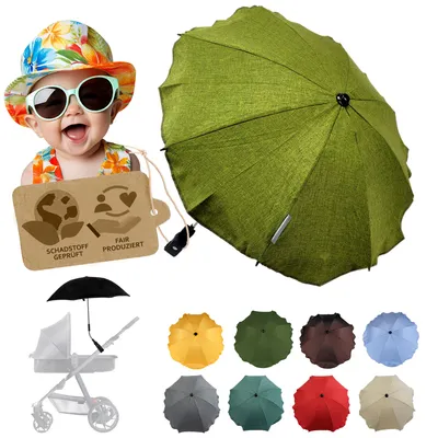Produktbild von BAMBINIWELT Sonnenschirm für Kinderwagen Ø68cm UV-Schutz50+ Schirm Sonnensegel Sonnenschutz MELIERT dunkelgrün