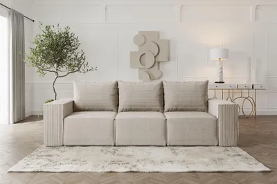 Produktbild von Sofa Designersofa ESTELLE 3-Sitzer mit Schlaffunktion in Stoff Poso Beige