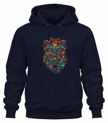 Immagine prodotto di Demon Slayer Kimetsu no Yaiba: Felpa con cappuccio unisex con Tanjiro, Nezuko, Zenitsu e Inosuke, blu navy, taglia M