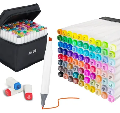 Produktbild von 80 Farben Alkohol Marker Set, Twin Marker Permanent, Schnelltrocknend, für Manga, Design, Zeichnen
