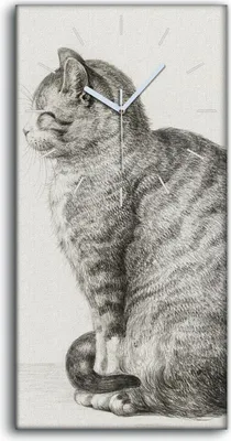 Produktbild von Küche Wohnzimmer Wand Leinwand Uhr Geräuschlos 30x60 Zeichnung Tier Katze Kunst - weiße Hände