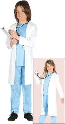 A collage of two images showing children dressed as doctors.