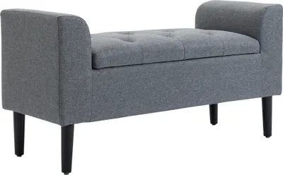 Produktbild von Sitzbank mit Stauraum, Polsterbank, belastbar bis 130 kg, Leinenoptik, Kautschukholz, 116 x 44 x 58 cm, Hellgrau