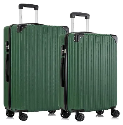 Produktbild von Trolley Reisekoffer Suitcase Set, Rollkoffer Handgepäck, Kofferset, Gepäckset Hartschalenreisekoffer mit 4 Rollen 360°, Zahlenschloss, Weicher Gummigriff (2er Set, L&XL, Dunkelgrün)