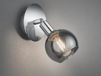 Produktbild von LED Wandspot dimmbar Chrom mit Rauchglas Lampenschirm schwenkbarer Wandstrahler