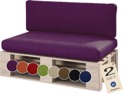 Produktbild von sunnypillow Palettenkissen für Palettenmöbel - 2er Set - Palettenauflage für Palettensofa für Haus Garten - Palettenpolster mit abnehmbarem Bezug für Europaletten - Rückenkissen & Sitzkissen Violett