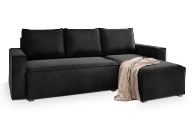 Produktbild von Masseno Ecksofa SILES mit Schlaffunktion L-Form, Sofa mit Bettkasten, Wohnzimmersofa, Couch, Soffa, Bettsofa, Couchgarnitur- Schwarz, MONOLITH 95